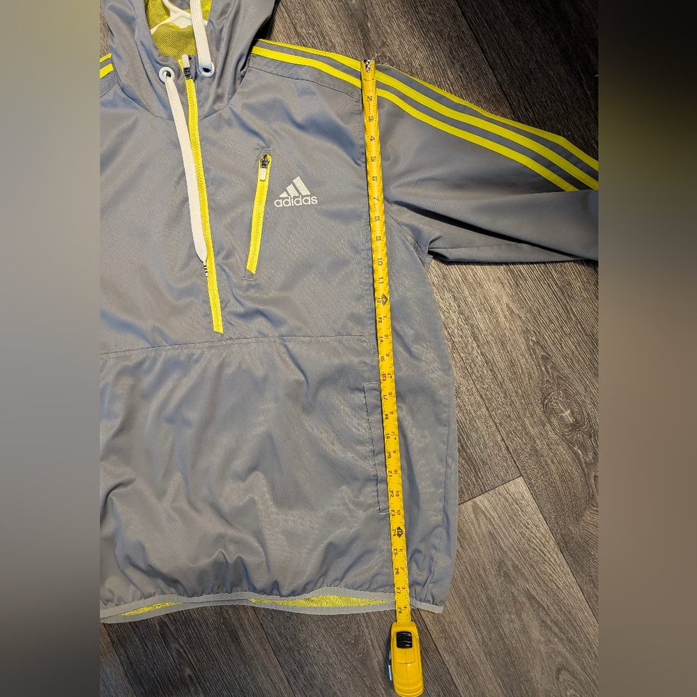 Adidas Men's L - Gray Windbreaker Jacket with Yellow Stripes - Picture 9 of 9